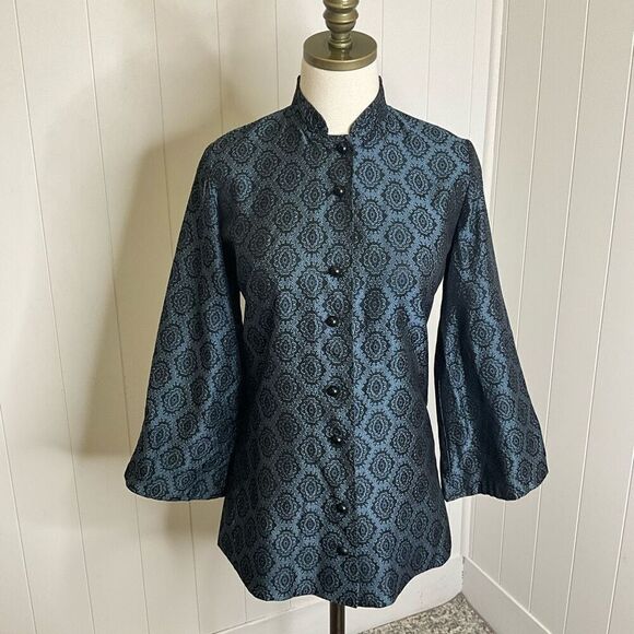 Vintage Women’s Small Japanese Kimono Style Button Down Blouse Top Puff Sleeve - Picture 1 of 12